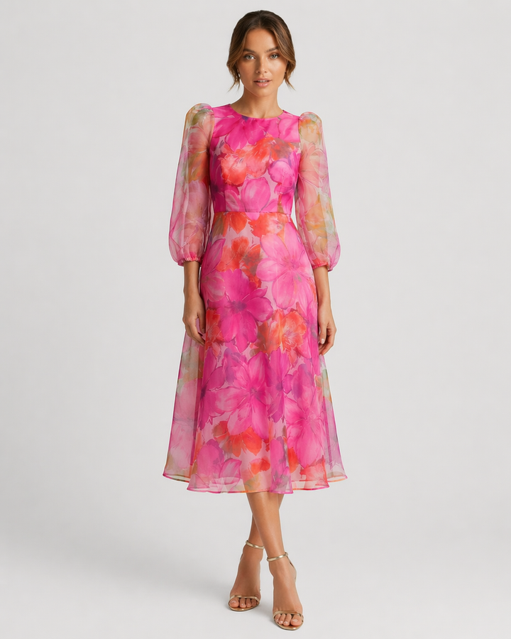 BIANCA™|VESTITO MIDI FLOREALE ELEGANTE