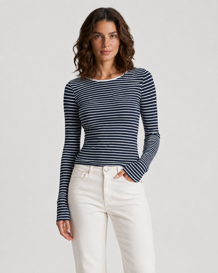ELENA™|TOP A MANICHE LUNGHE A RIGHE ADERENTE