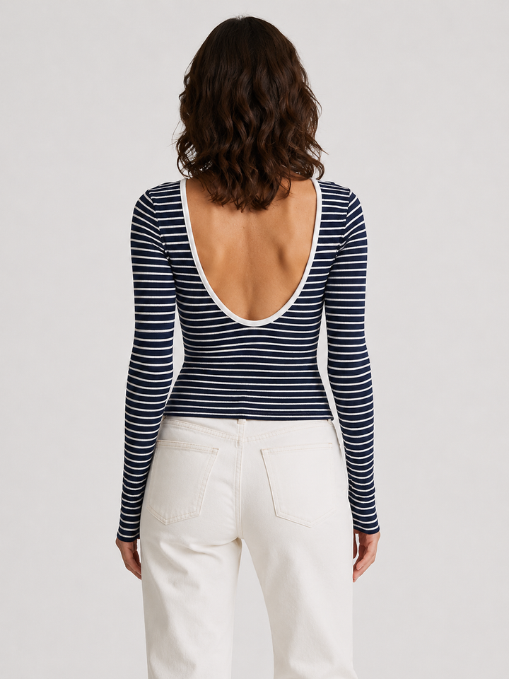 ELENA™|TOP A MANICHE LUNGHE A RIGHE ADERENTE