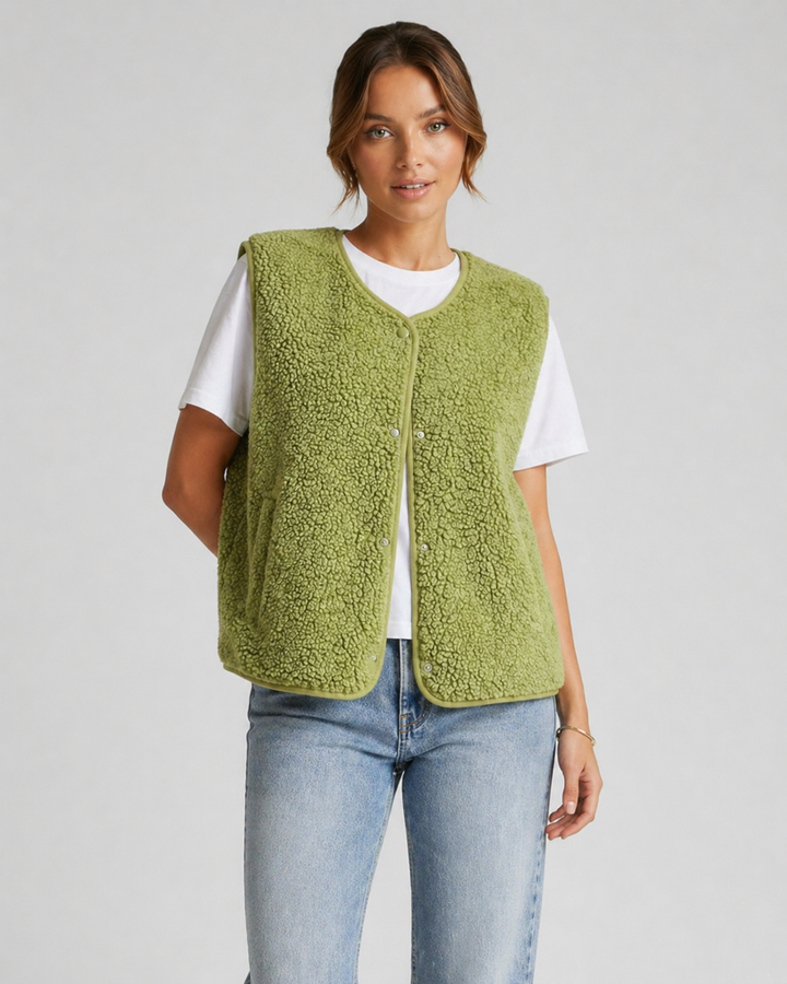 BIANCA™|TOP GILET IN TEDDY MORBIDO CON BOTTONI