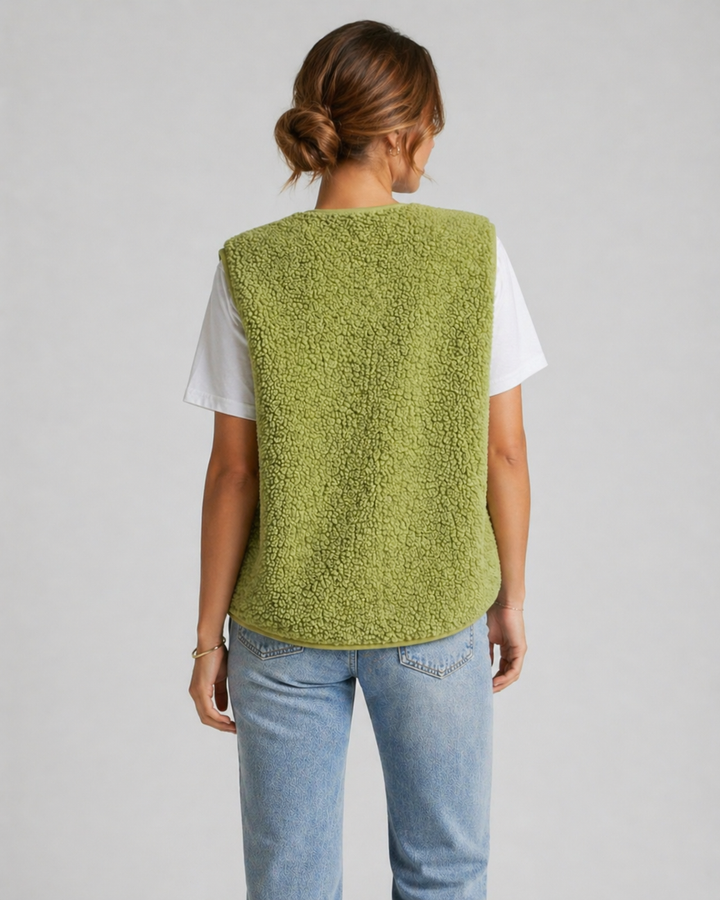 BIANCA™|TOP GILET IN TEDDY MORBIDO CON BOTTONI