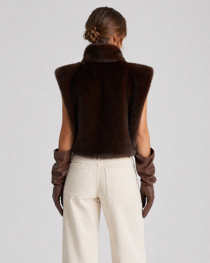 VITTORIA™|TOP GILET IN ECO-PELLICCIA CON COLLO ALTO