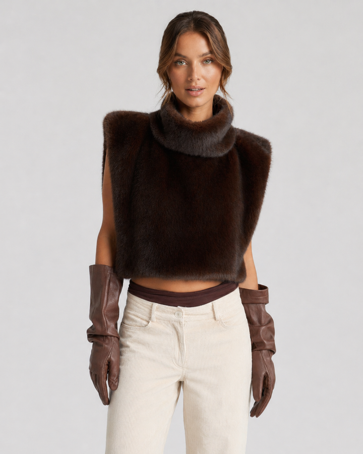 VITTORIA™|TOP GILET IN ECO-PELLICCIA CON COLLO ALTO