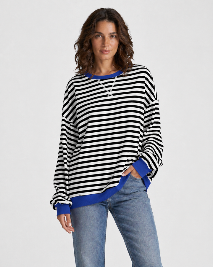 LUKA™|FELPA CASUAL A MANICHE LUNGHE E COLLO ROTONDO A RIGHE