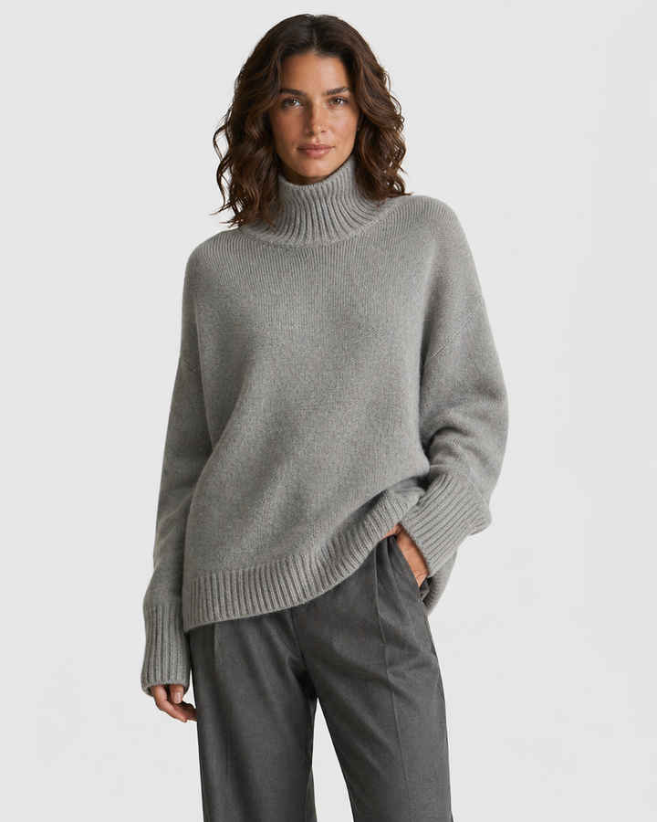 BIANCA™|MAGLIONE OVERSIZE A COLLO ALTO IN MAGLIA SOFFICE