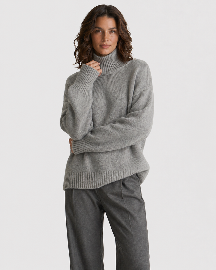 BIANCA™|MAGLIONE OVERSIZE A COLLO ALTO IN MAGLIA SOFFICE
