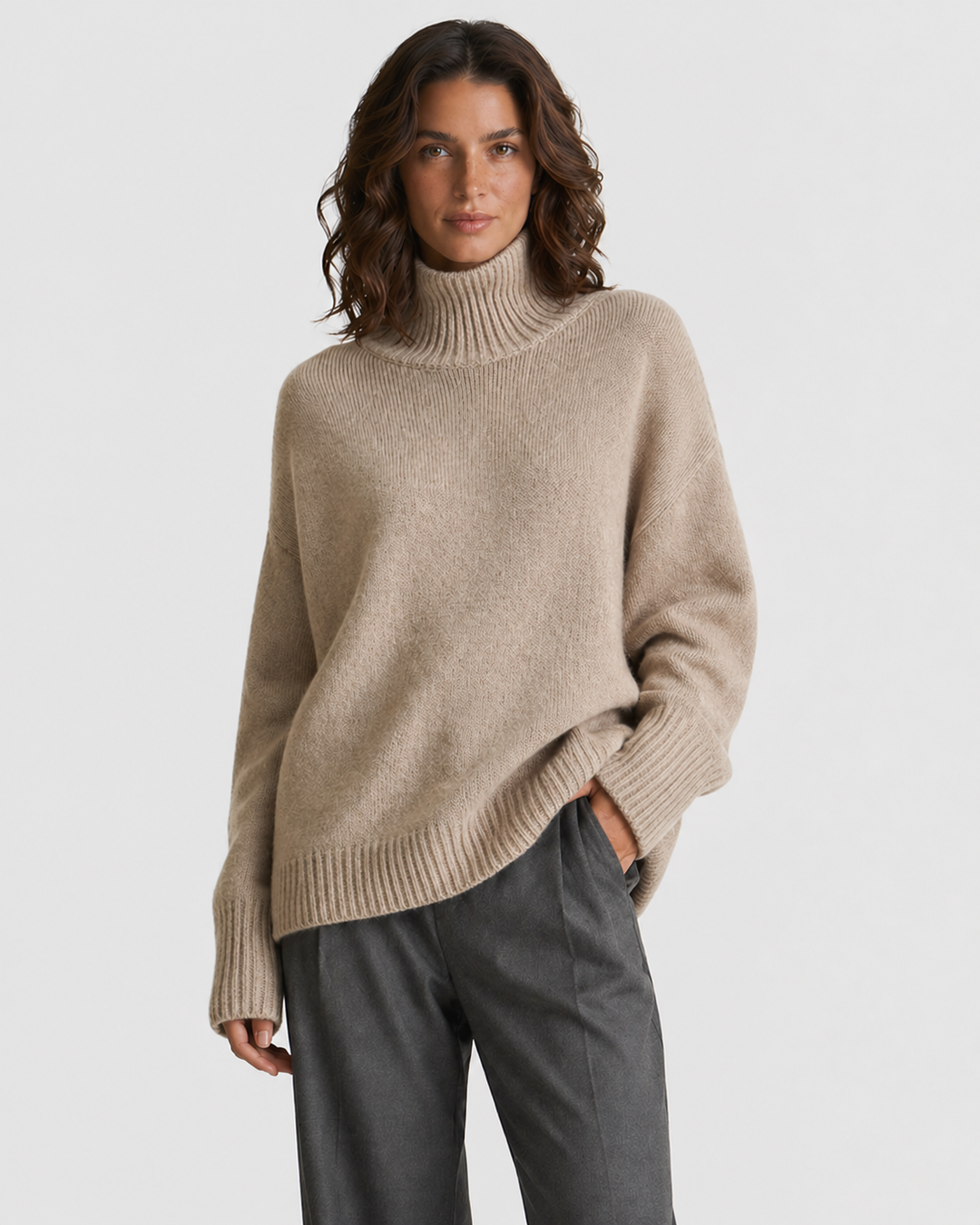 BIANCA™|MAGLIONE OVERSIZE A COLLO ALTO IN MAGLIA SOFFICE
