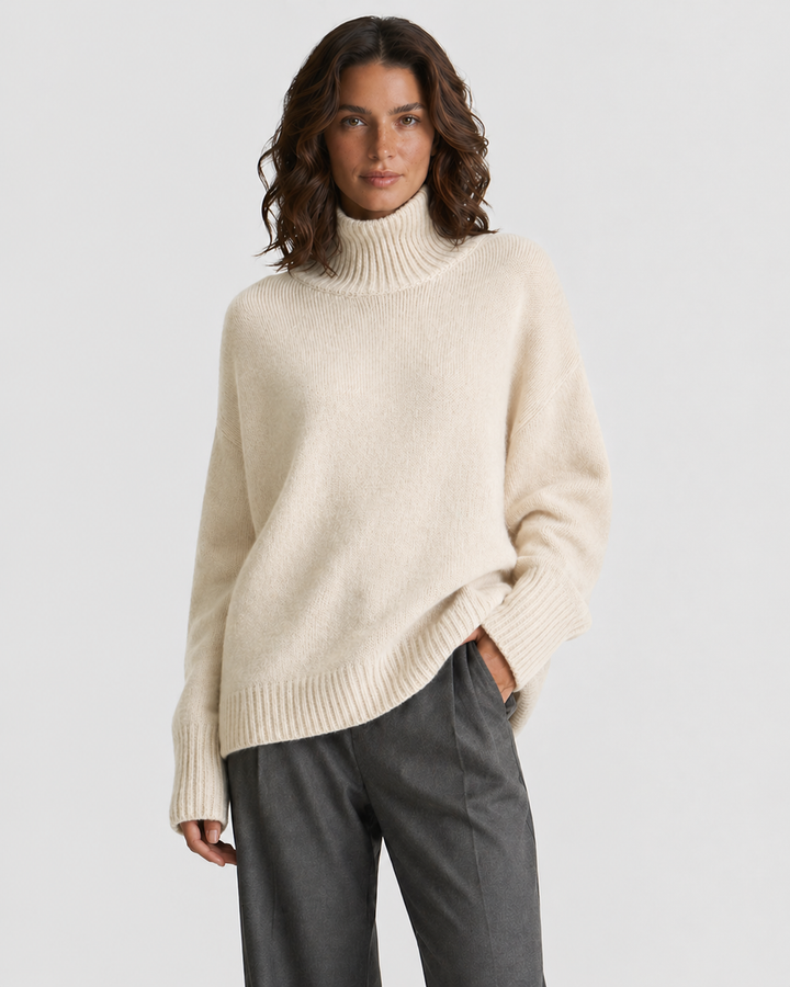 BIANCA™|MAGLIONE OVERSIZE A COLLO ALTO IN MAGLIA SOFFICE