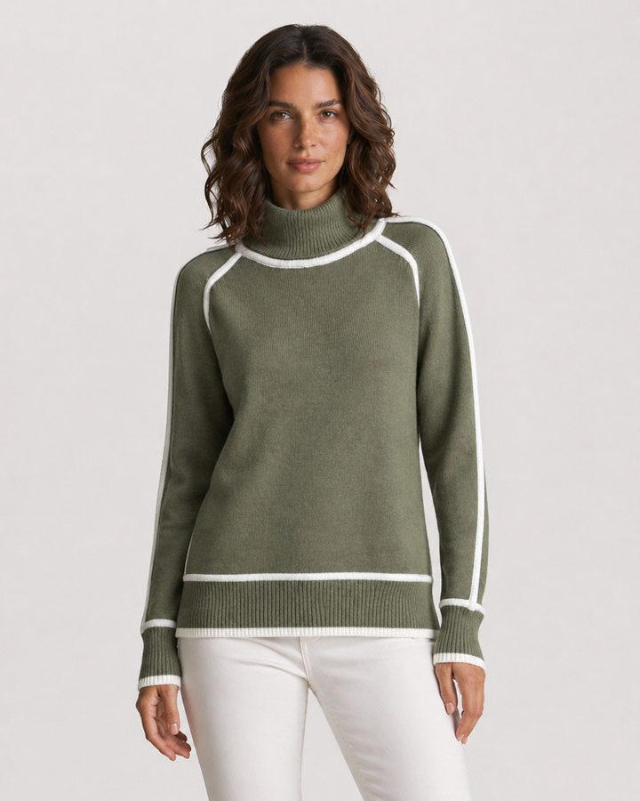 ELENA™|MAGLIA COLLO ALTO CON PROFILI A CONTRASTO