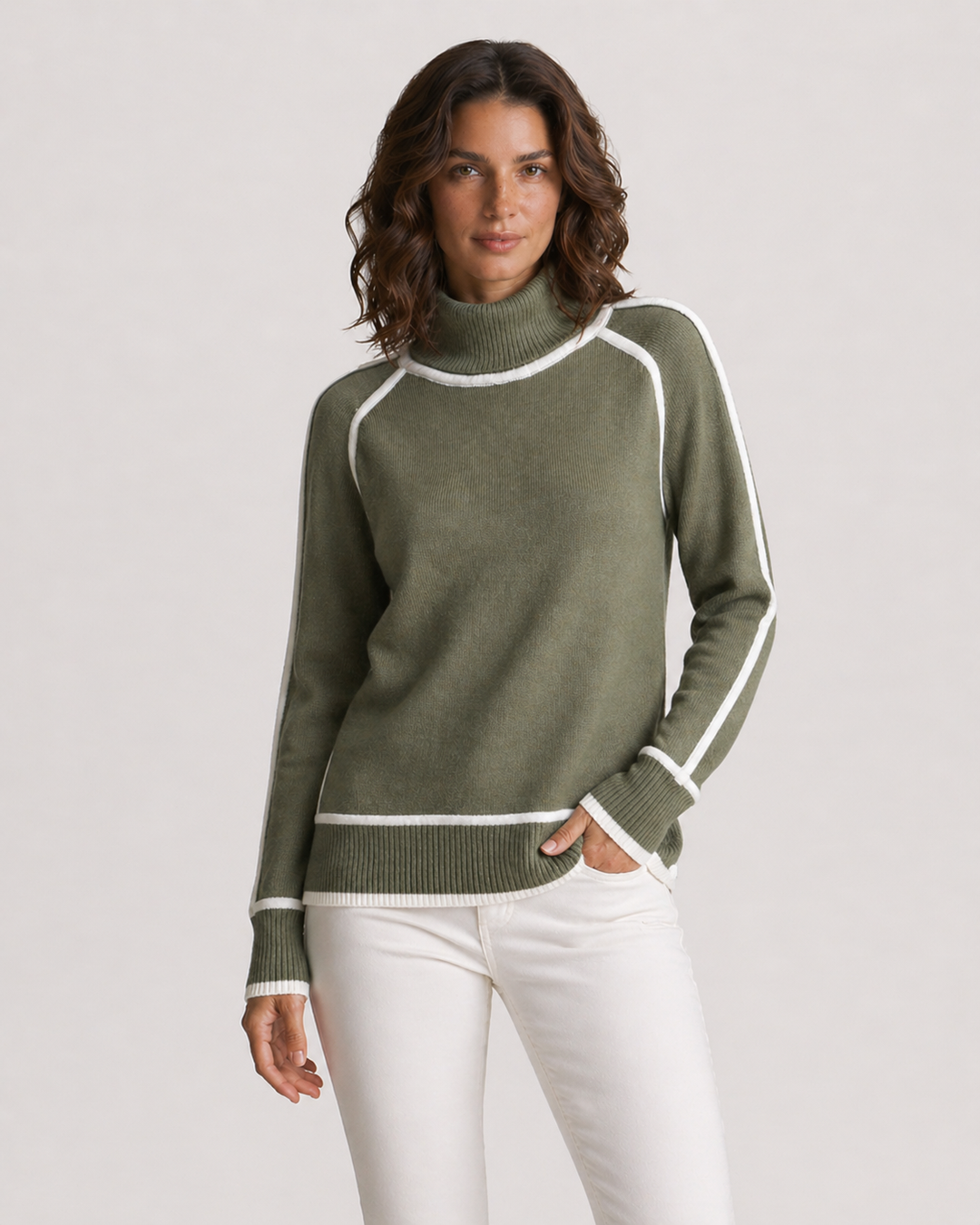 ELENA™|MAGLIA COLLO ALTO CON PROFILI A CONTRASTO
