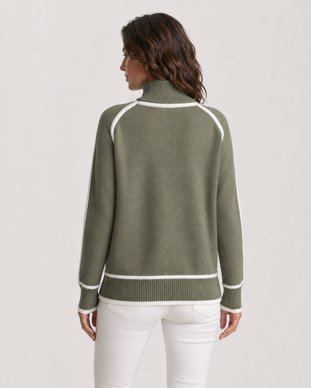 ELENA™|MAGLIA COLLO ALTO CON PROFILI A CONTRASTO