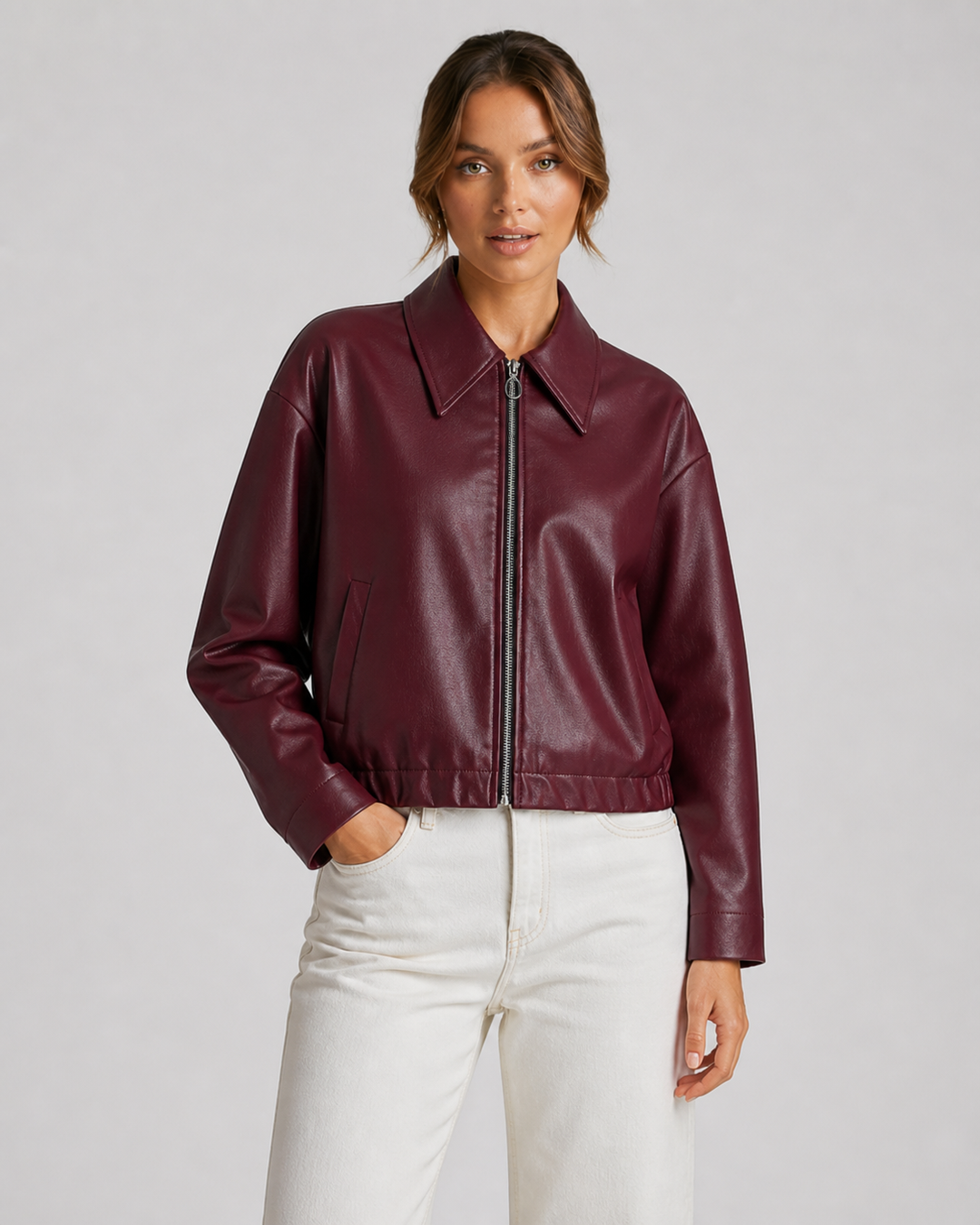 CONSTANZA™|GIACCA CORTA EFFETTO PELLE CON ZIP
