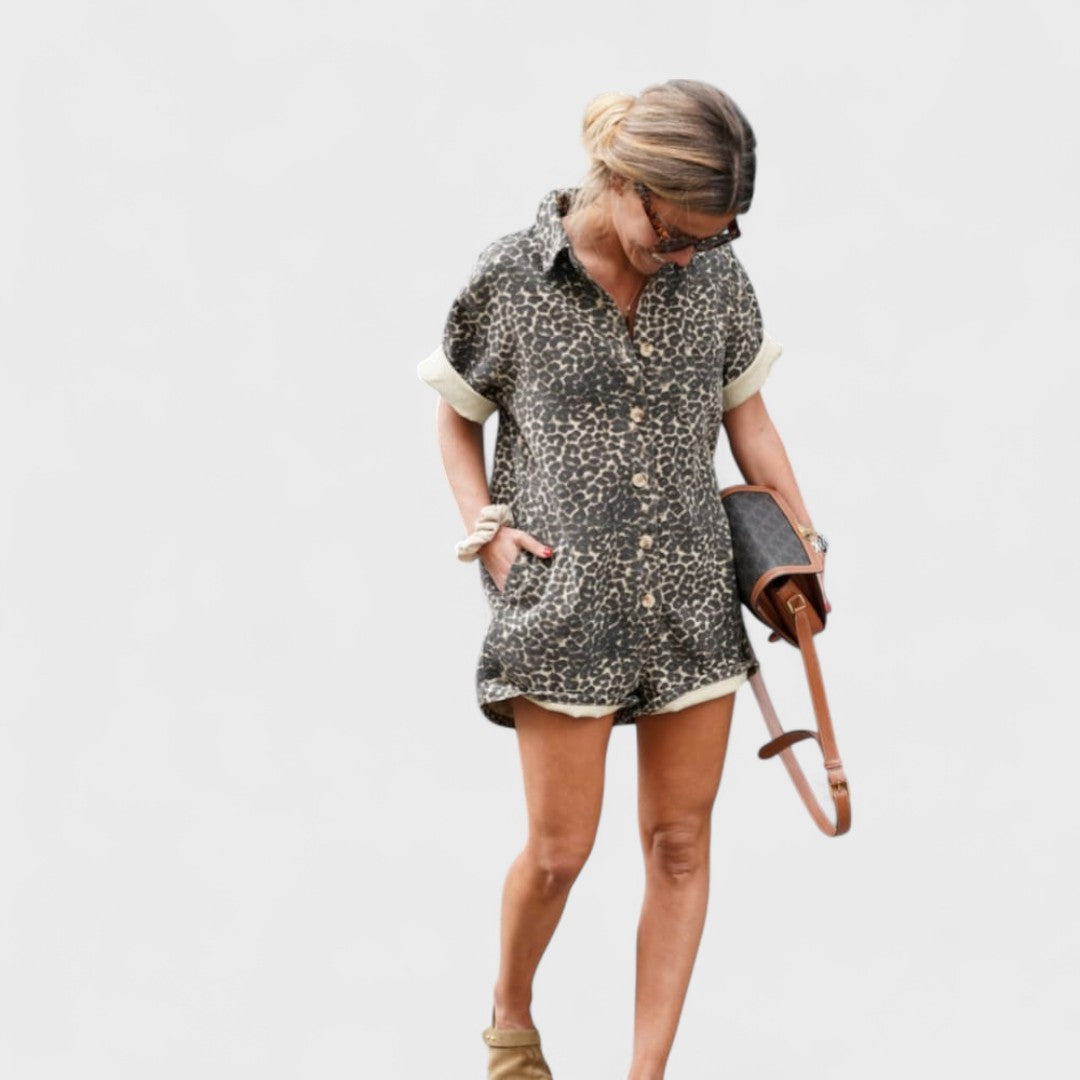 NONETTE™|ABITO CAMICIA CON STAMPA LEOPARDO