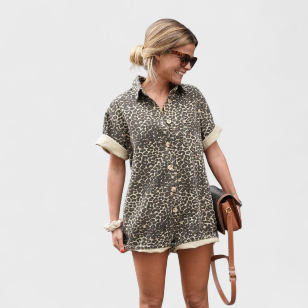 NONETTE™|ABITO CAMICIA CON STAMPA LEOPARDO