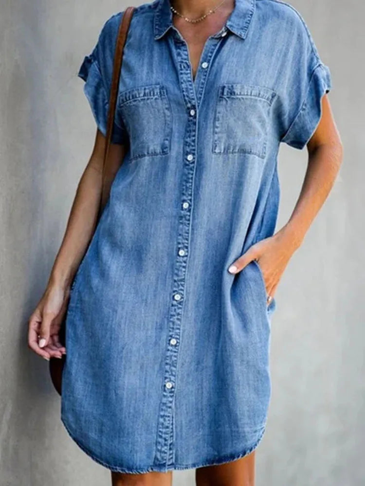 ALESSIA™|VESTITO CHEMISIER IN DENIM MORBIDO