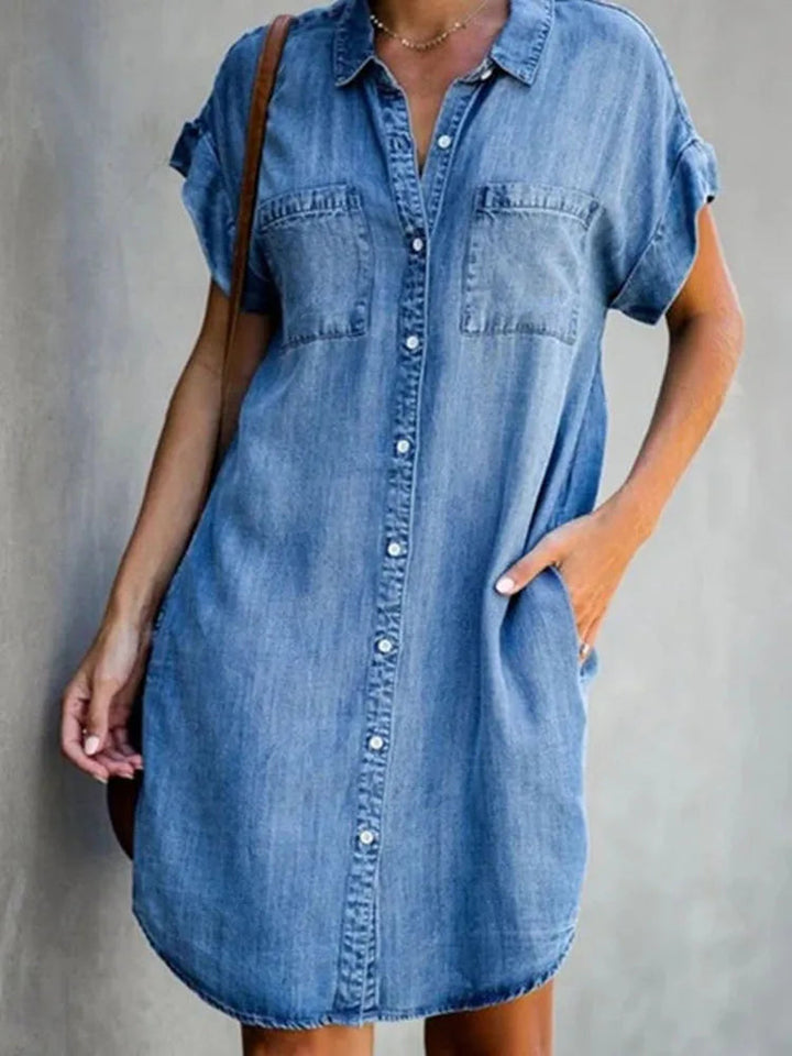 ALESSIA™|VESTITO CHEMISIER IN DENIM MORBIDO