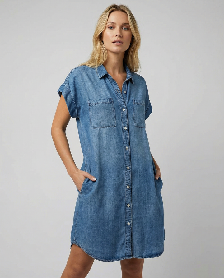 ALESSIA™|VESTITO CHEMISIER IN DENIM MORBIDO