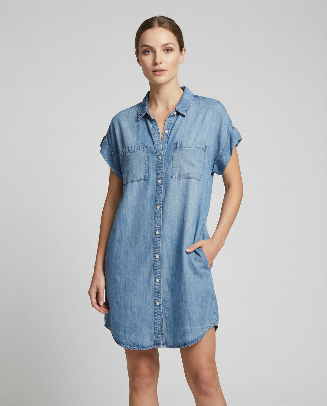 ALESSIA™|VESTITO CHEMISIER IN DENIM MORBIDO