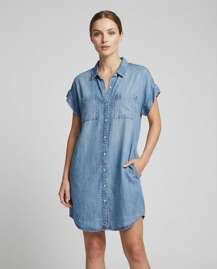 ALESSIA™|VESTITO CHEMISIER IN DENIM MORBIDO