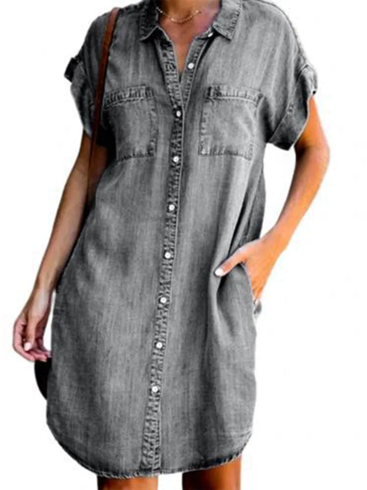 ALESSIA™|VESTITO CHEMISIER IN DENIM MORBIDO