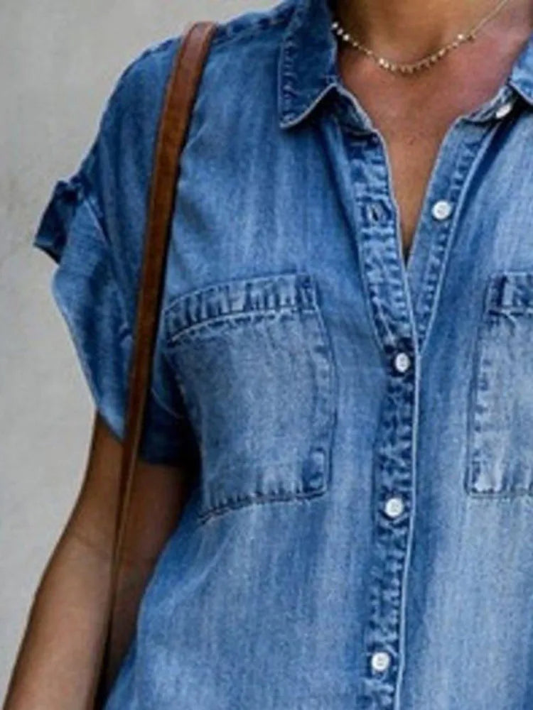 ALESSIA™|VESTITO CHEMISIER IN DENIM MORBIDO