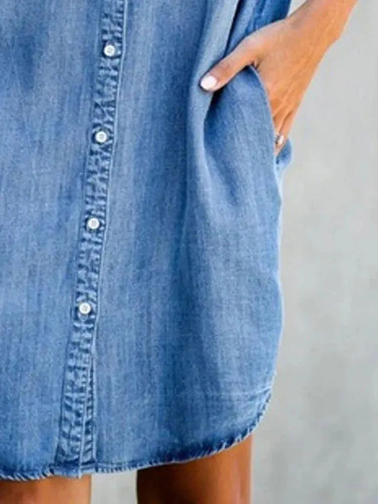 ALESSIA™|VESTITO CHEMISIER IN DENIM MORBIDO