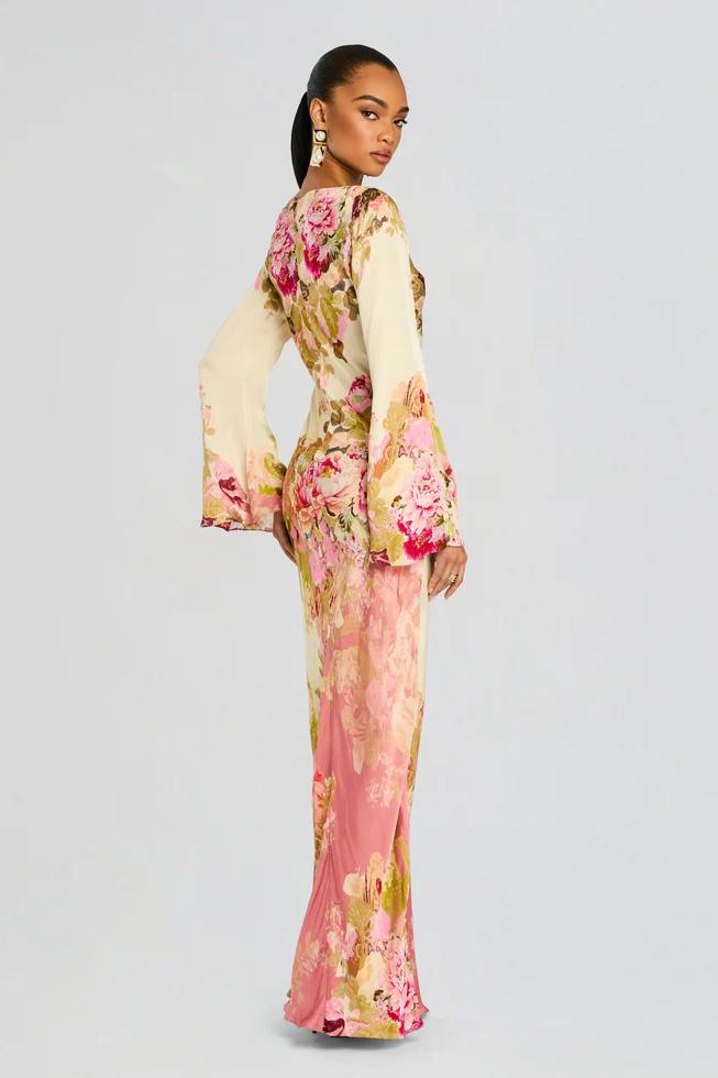 Floral Bell Sleeve Evening Grown
