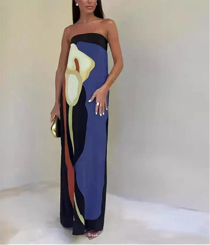 Calla Strapless Printed Summer Party Maxi Dress