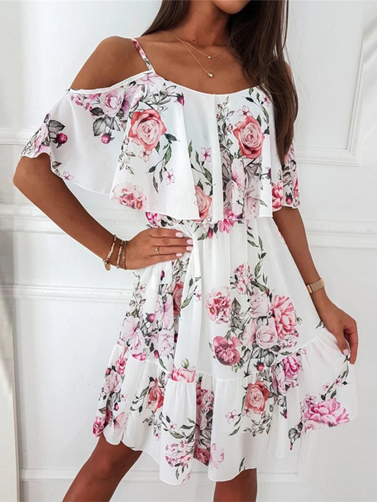 ELENA™|VESTITO MINI FLOREALE CON SPALLE SCOPERTE