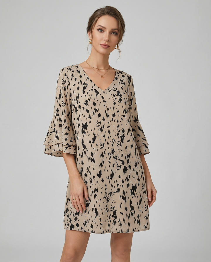 BIANCA™|VESTITO MINI STAMPATO CON MANICHE A BALZA