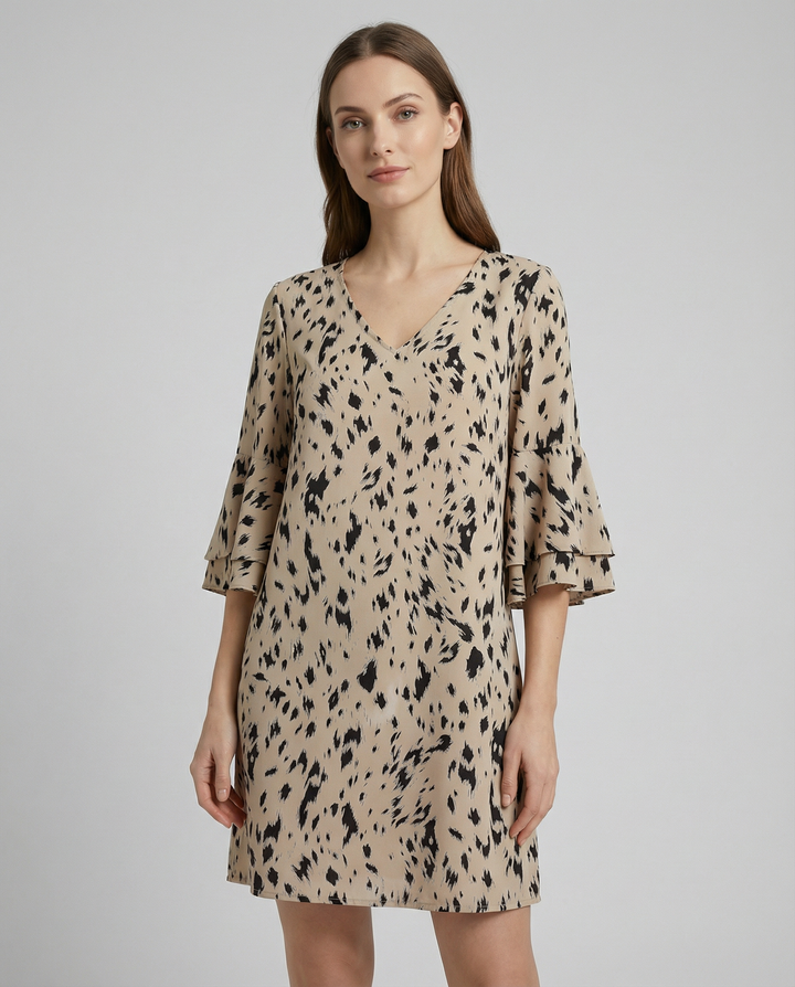 BIANCA™|VESTITO MINI STAMPATO CON MANICHE A BALZA