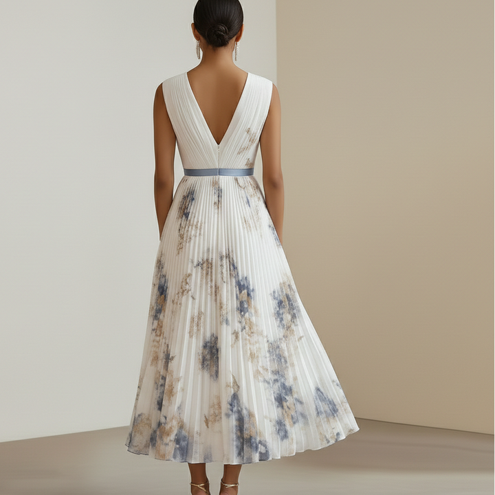 Elegant Floral Ceremony Dress in Blue and White