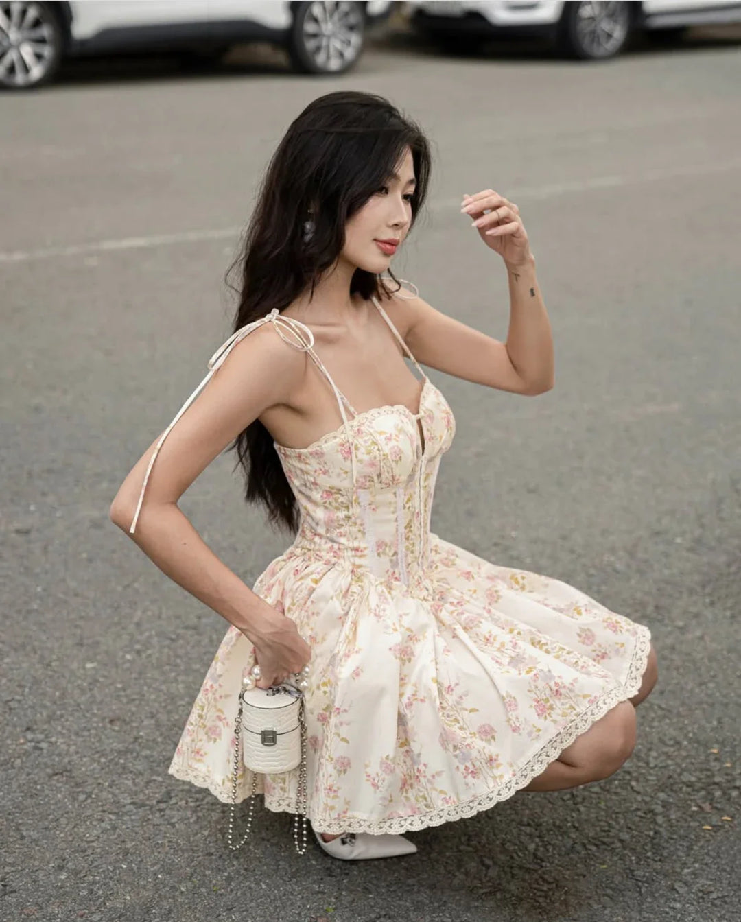 GINEVRA™|VESTITO MINI FLOREALE CON CORSETTO STRUTTURATO