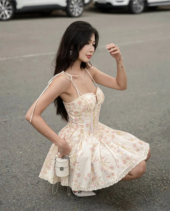 GINEVRA™|VESTITO MINI FLOREALE CON CORSETTO STRUTTURATO