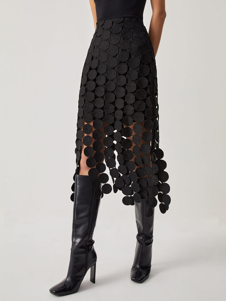 VITTORIA™|GONNA MIDI CON DETTAGLI CIRCOLARI TRAFORATI