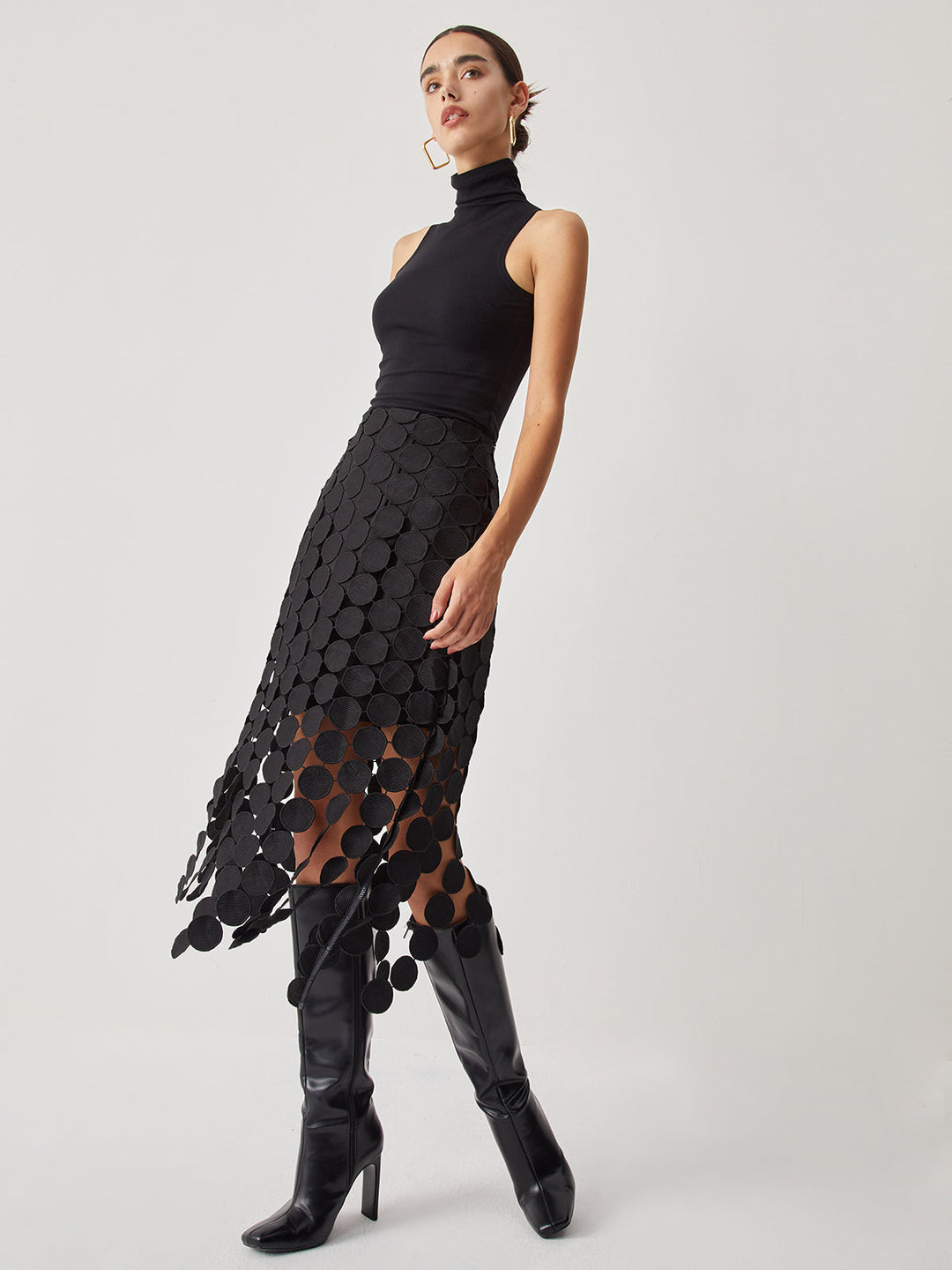 VITTORIA™|GONNA MIDI CON DETTAGLI CIRCOLARI TRAFORATI