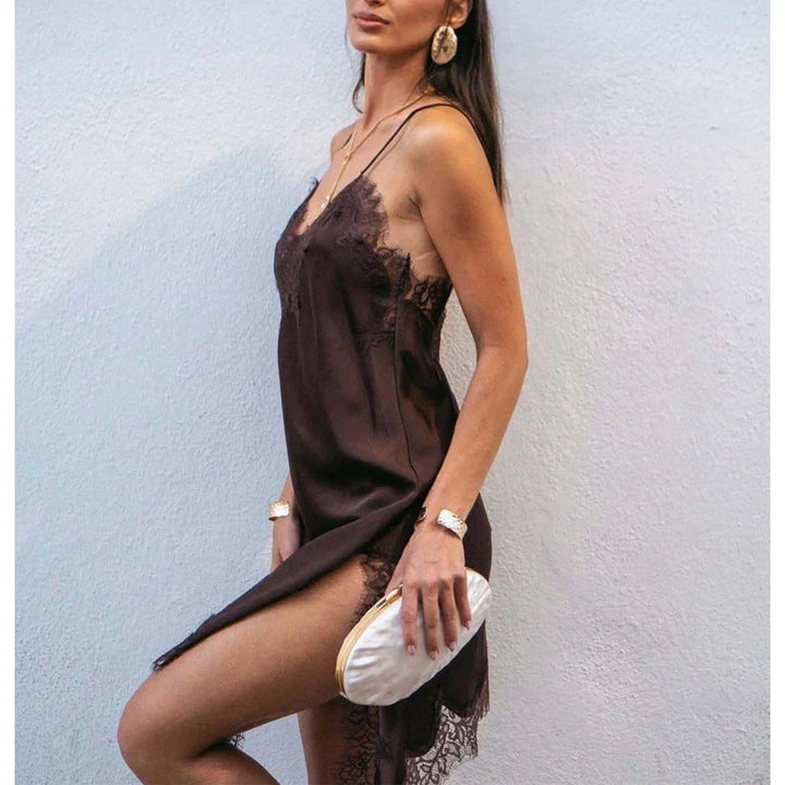 NOCTYRA™|VESTITO SATINATO ASIMMETRICO CON PIZZO ELEGANTE