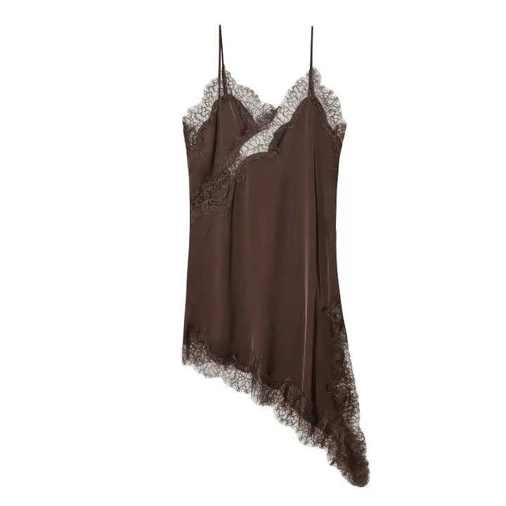 NOCTYRA™|VESTITO SATINATO ASIMMETRICO CON PIZZO ELEGANTE