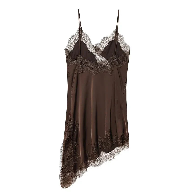NOCTYRA™|VESTITO SATINATO ASIMMETRICO CON PIZZO ELEGANTE