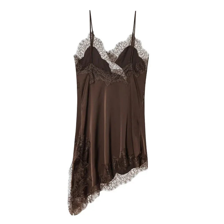 NOCTYRA™|VESTITO SATINATO ASIMMETRICO CON PIZZO ELEGANTE