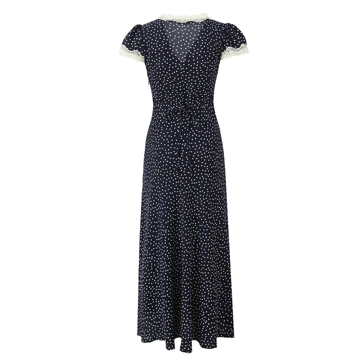 SOFIA™|VESTITO LUNGO A POIS CON SCOLLO IN PIZZO