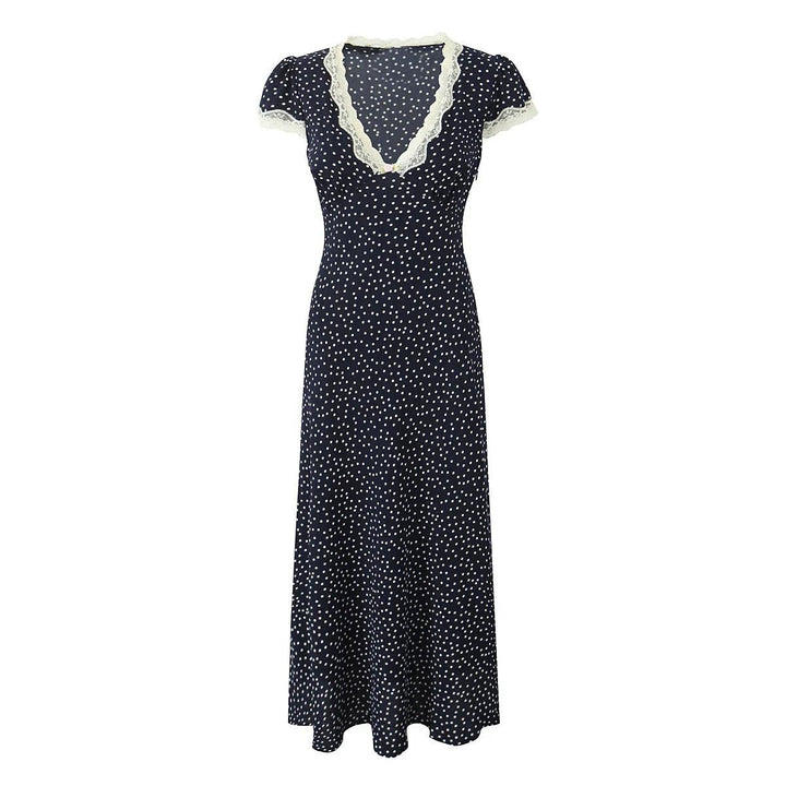 SOFIA™|VESTITO LUNGO A POIS CON SCOLLO IN PIZZO