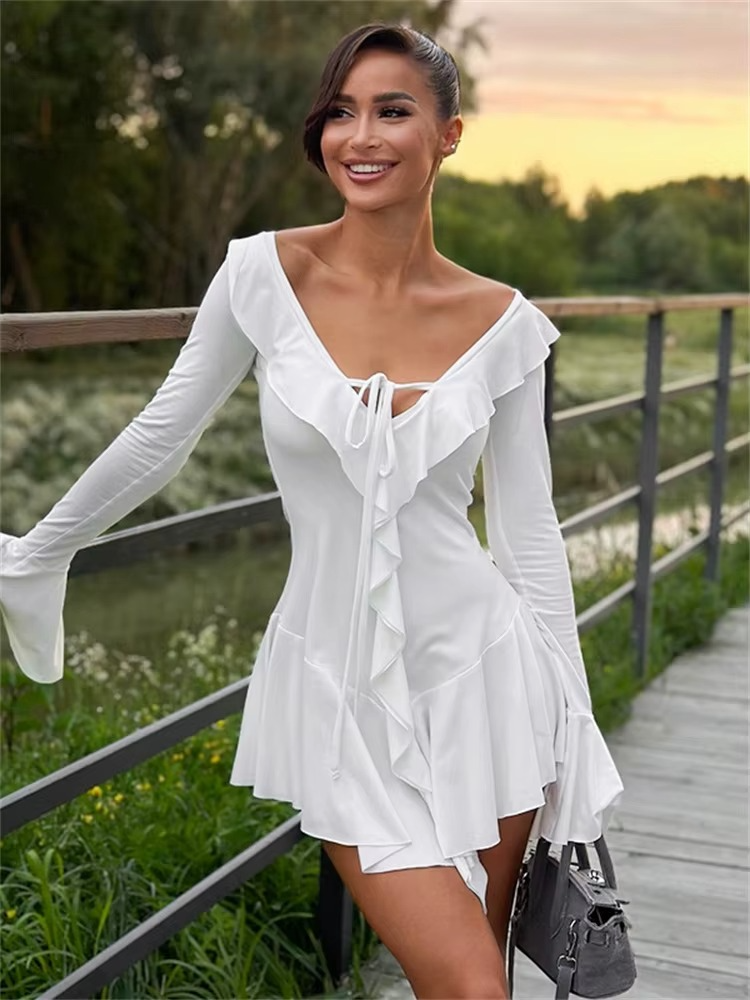 LUANA™|VESTITO MINI CON RUCHES E DETTAGLI FEMMINILI