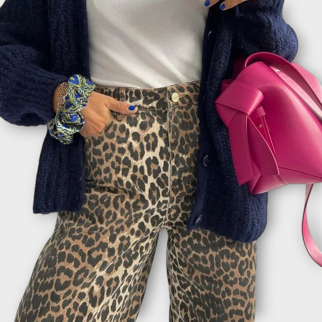 CHANDRA™|JEANS VINTAGE CON STAMPA LEOPARDATA