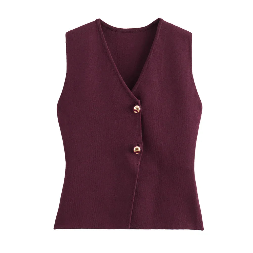 SERENA™|TOP GILET IN MAGLIA SENZA MANICHE CON BOTTONI