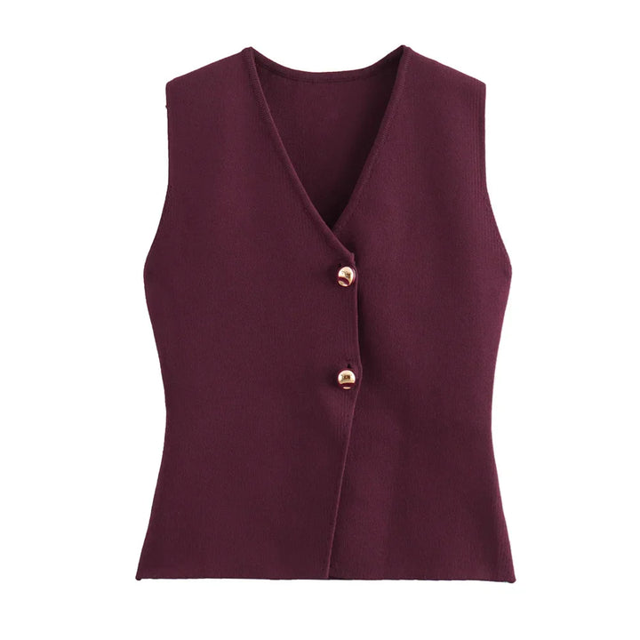SERENA™|TOP GILET IN MAGLIA SENZA MANICHE CON BOTTONI