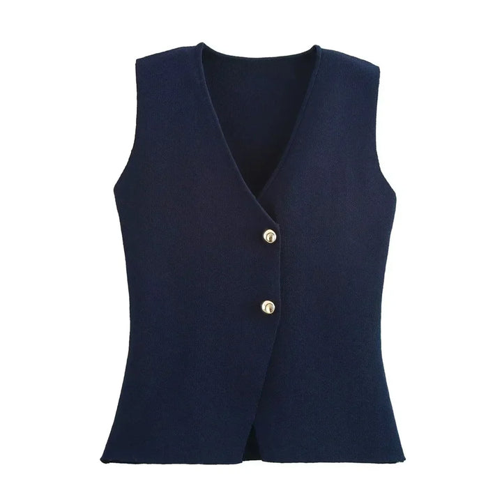 SERENA™|TOP GILET IN MAGLIA SENZA MANICHE CON BOTTONI