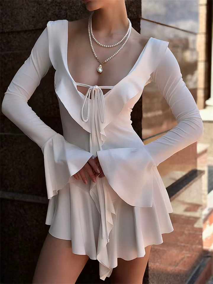 LUANA™|VESTITO MINI CON RUCHES E DETTAGLI FEMMINILI
