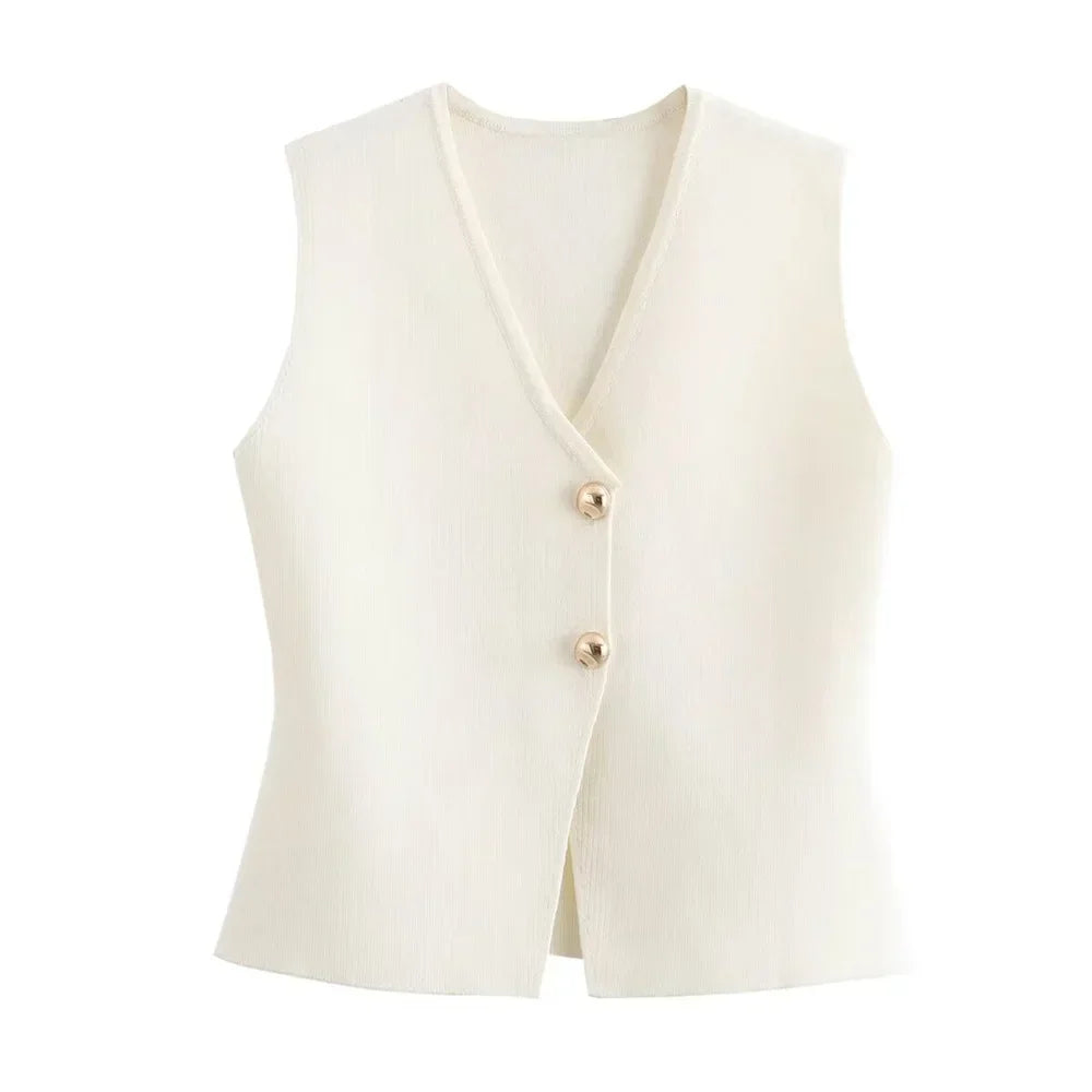 SERENA™|TOP GILET IN MAGLIA SENZA MANICHE CON BOTTONI