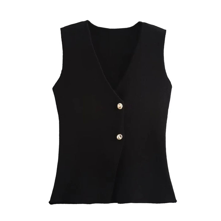 SERENA™|TOP GILET IN MAGLIA SENZA MANICHE CON BOTTONI